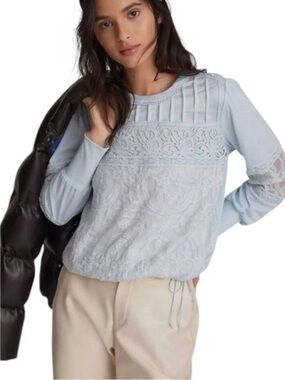 Tiny Anthropologie Light Blue Lace Front-Panel Women's Top